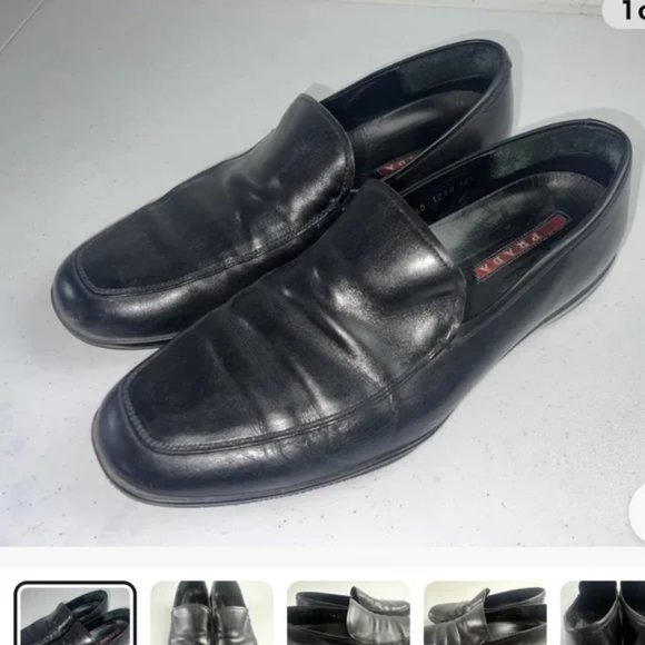 Prada Black Leather Slip On Loafers Driving Shoes Mens Size 8 US Made In Italy - Picture 7 of 15